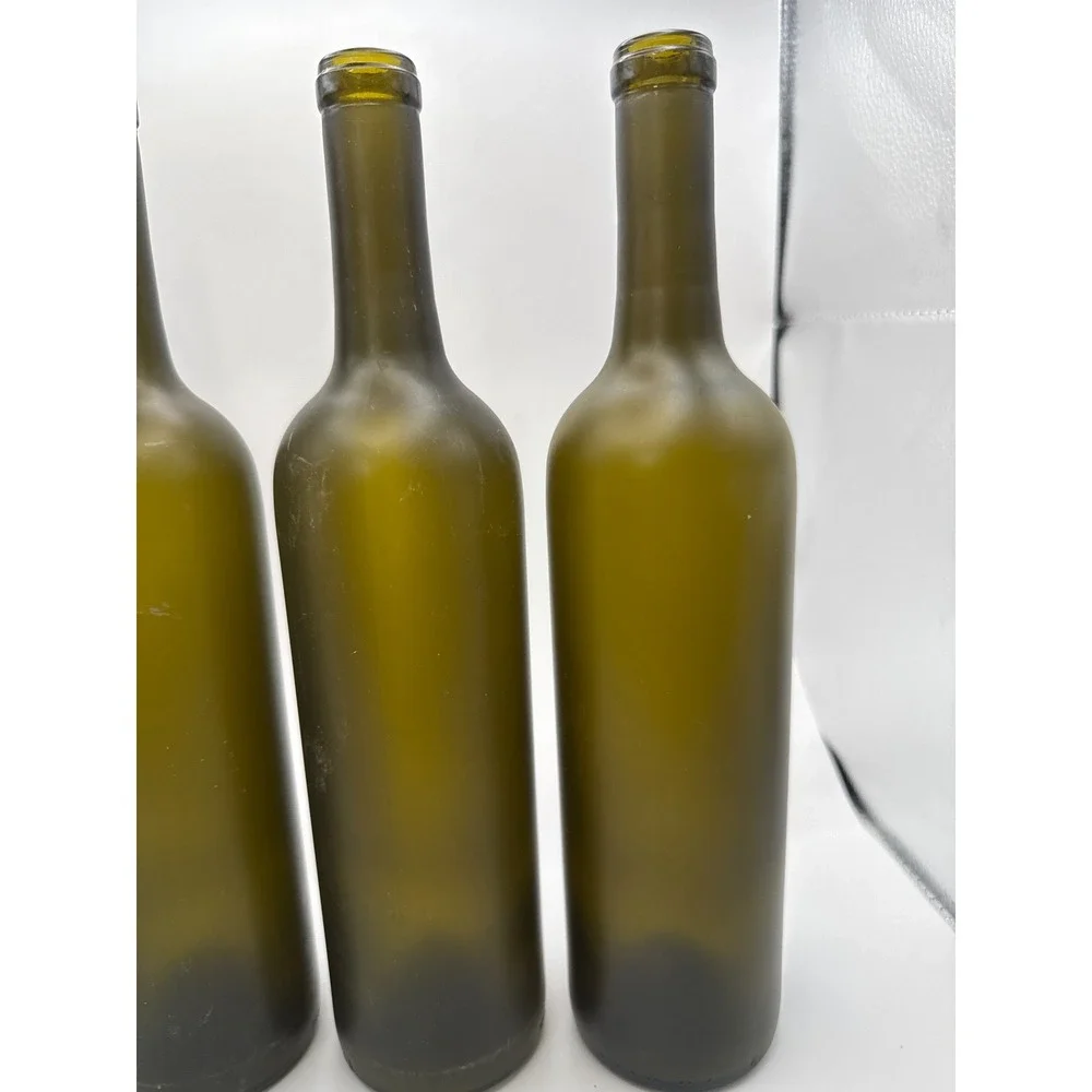 Set of 4 Frosted Olive Green Glass Wine Bottles Matte Finish 12 Inch DIY Decor